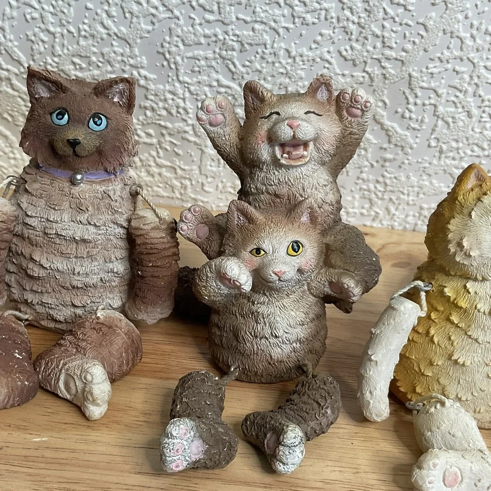 Funny Cats Figurines Lot Of 4 Shelf Sitters 2004, Dangling Arms Legs Tail Resin*